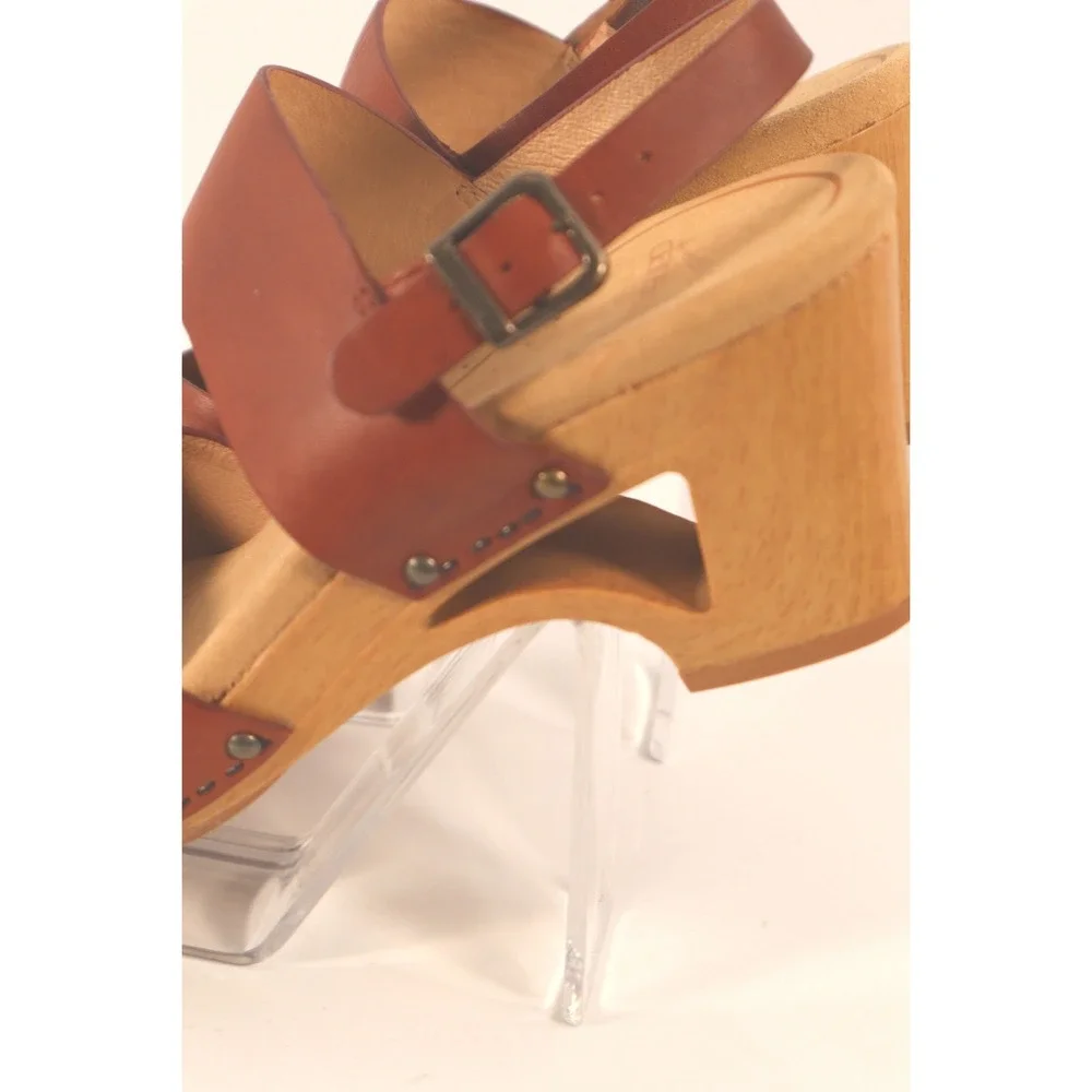 Dansko Brown Leather Slingback Clog Platform Heels Studded Wood Sole EU39/US 8 - Picture 6 of 8